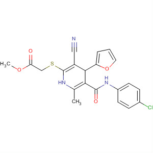 375836-15-0  Acetic acid,[[5-[[(4-chlorophenyl)amino]carbonyl]-3-cyano-4-(2-furanyl)-1,4-dihydro-6-methyl-2-pyridinyl]thio]-, methyl ester