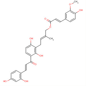 376590-14-6  2-Propenoic acid, 3-(4-hydroxy-3-methoxyphenyl)-,(2E)-4-[3-[(2E)-3-(2,4-dihydroxyphenyl)-1-oxo-2-propenyl]-2,6-dihydroxyphenyl]-2-methyl-2-butenyl ester, (2E)-