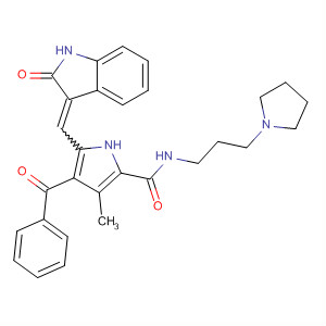 342641-36-5  1H-Pyrrole-2-carboxamide,4-benzoyl-5-[(1,2-dihydro-2-oxo-3H-indol-3-ylidene)methyl]-3-methyl-N-[3-(1-pyrrolidinyl)propyl]-