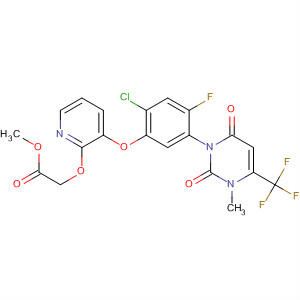 353292-14-5  Acetic acid,[[3-[2-chloro-5-[3,6-dihydro-3-methyl-2,6-dioxo-4-(trifluoromethyl)-1(2H)-pyrimidinyl]-4-fluorophenoxy]-2-pyridinyl]oxy]-, methyl ester