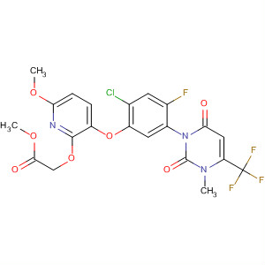 353292-30-5  Acetic acid,[[3-[2-chloro-5-[3,6-dihydro-3-methyl-2,6-dioxo-4-(trifluoromethyl)-1(2H)-pyrimidinyl]-4-fluorophenoxy]-6-methoxy-2-pyridinyl]oxy]-, methyl ester