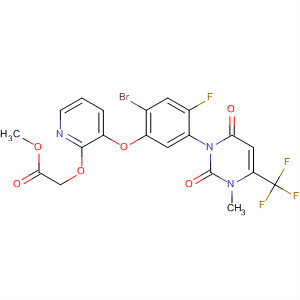 353292-43-0  Acetic acid,[[3-[2-bromo-5-[3,6-dihydro-3-methyl-2,6-dioxo-4-(trifluoromethyl)-1(2H)-pyrimidinyl]-4-fluorophenoxy]-2-pyridinyl]oxy]-, methyl ester