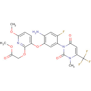 353293-38-6  Acetic acid,[[3-[2-amino-5-[3,6-dihydro-3-methyl-2,6-dioxo-4-(trifluoromethyl)-1(2H)-pyrimidinyl]-4-fluorophenoxy]-6-methoxy-2-pyridinyl]oxy]-, methyl ester