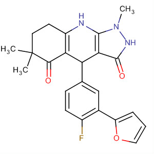 359867-02-0  1H-Pyrazolo[3,4-b]quinoline-3,5(2H,6H)-dione,4-[4-fluoro-3-(2-furanyl)phenyl]-4,7,8,9-tetrahydro-1,6,6-trimethyl-