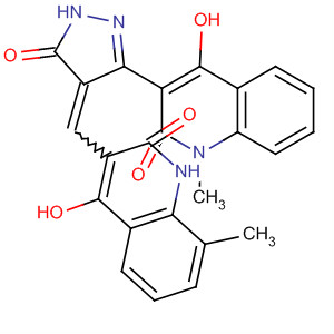329737-49-7  2(1H)-Quinolinone,3-[4-[(1,2-dihydro-4-hydroxy-8-methyl-2-oxo-3-quinolinyl)methylene]-4,5-dihydro-5-oxo-1H-pyrazol-3-yl]-4-hydroxy-1-methyl-