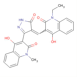 329739-40-4  2(1H)-Quinolinone,3-[[3-(1,2-dihydro-4-hydroxy-1-methyl-2-oxo-3-quinolinyl)-1,5-dihydro-5-oxo-4H-pyrazol-4-ylidene]methyl]-1-ethyl-4-hydroxy-