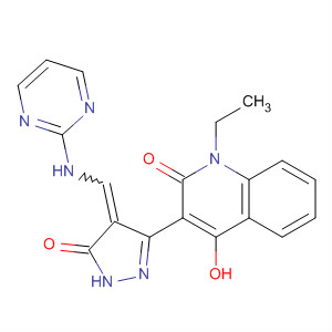 331455-49-3  2(1H)-Quinolinone,3-[4,5-dihydro-5-oxo-4-[(2-pyrimidinylamino)methylene]-1H-pyrazol-3-yl]-1-ethyl-4-hydroxy-