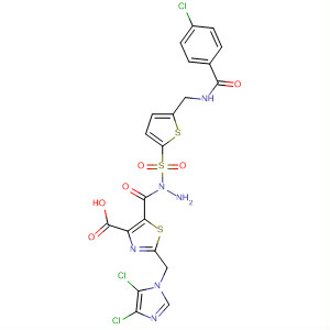 332360-55-1  4-Thiazolecarboxylic acid, 2-[(4,5-dichloro-1H-imidazol-1-yl)methyl]-,2-[[5-[[(4-chlorobenzoyl)amino]methyl]-2-thienyl]sulfonyl]hydrazide