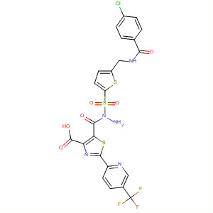 332360-56-2  4-Thiazolecarboxylic acid, 2-[5-(trifluoromethyl)-2-pyridinyl]-,2-[[5-[[(4-chlorobenzoyl)amino]methyl]-2-thienyl]sulfonyl]hydrazide