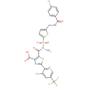 332360-57-3  4-Thiazolecarboxylic acid, 2-[3-chloro-5-(trifluoromethyl)-2-pyridinyl]-,2-[[5-[[(4-chlorobenzoyl)amino]methyl]-2-thienyl]sulfonyl]hydrazide