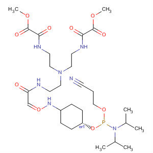 302906-30-5  2-Oxa-5,8,11-triazatridecan-13-oic acid,8-[2-[[[[trans-4-[[[bis(1-methylethyl)amino](2-cyanoethoxy)phosphino]oxy]cyclohexyl]amino]oxoacetyl]amino]ethyl]-3,4,12-trioxo-, methyl ester