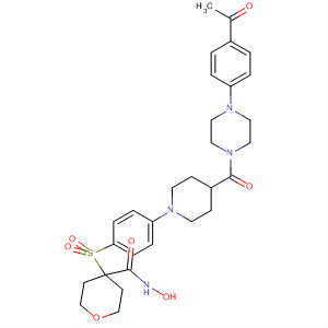 308822-00-6  2H-Pyran-4-carboxamide,4-[[4-[4-[[4-(4-acetylphenyl)-1-piperazinyl]carbonyl]-1-piperidinyl]phenyl]sulfonyl]tetrahydro-N-hydroxy-