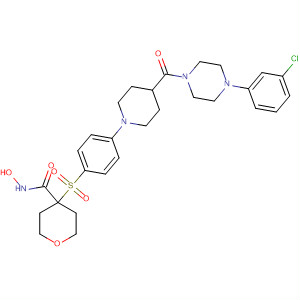 308822-17-5  2H-Pyran-4-carboxamide,4-[[4-[4-[[4-(3-chlorophenyl)-1-piperazinyl]carbonyl]-1-piperidinyl]phenyl]sulfonyl]tetrahydro-N-hydroxy-