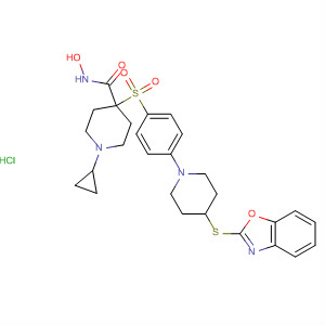 308825-61-8  4-Piperidinecarboxamide,4-[[4-[4-(2-benzoxazolylthio)-1-piperidinyl]phenyl]sulfonyl]-1-cyclopropyl-N-hydroxy-, monohydrochloride