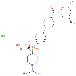 308826-49-5  4-Piperidinecarboxamide,4-[[4-[4-[(3,5-dimethyl-1-piperidinyl)carbonyl]-1-piperidinyl]phenyl]sulfonyl]-N-hydroxy-1-(1-methylethyl)-, monohydrochloride