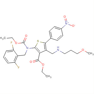 308832-01-1  3-Thiophenecarboxylic acid,2-[[(2,6-difluorophenyl)methyl](ethoxycarbonyl)amino]-4-[[(2-methoxyethyl)methylamino]methyl]-5-(4-nitrophenyl)-, ethyl ester