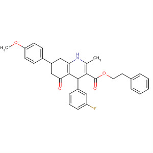 312596-00-2  3-Quinolinecarboxylic acid,4-(3-fluorophenyl)-1,4,5,6,7,8-hexahydro-7-(4-methoxyphenyl)-2-methyl-5-oxo-, 2-phenylethyl ester