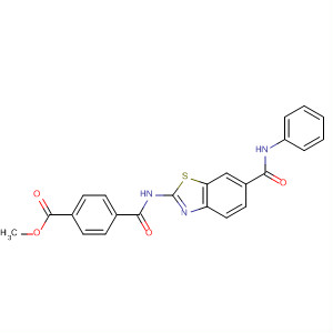 313225-90-0  Benzoic acid,4-[[[6-[(phenylamino)carbonyl]-2-benzothiazolyl]amino]carbonyl]-, methylester