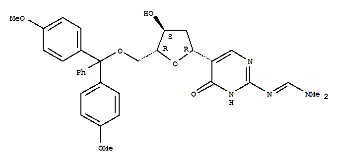 307314-30-3  Methanimidamide,N'-[5-[5-O-[bis(4-methoxyphenyl)phenylmethyl]-2-deoxy-b-D-erythro-pentofuranosyl]-1,4-dihydro-4-oxo-2-pyrimidinyl]-N,N-dimethyl-(9CI)