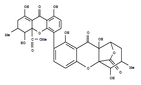 31485-40-2  4aH-Xanthene-4a-carboxylicacid,5-(1,2,3,4,9,9a-hexahydro-4,8,9a-trihydroxy-3-methyl-9,11-dioxo-1,4a-(epoxymethano)-4aH-xanthen-7-yl)-2,3,4,9-tetrahydro-1,4,8-trihydroxy-3-methyl-9-oxo-,methyl ester (9CI)