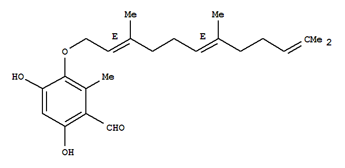 33514-96-4  Benzaldehyde,4,6-dihydroxy-2-methyl-3-[[(2E,6E)-3,7,11-trimethyl-2,6,10-dodecatrienyl]oxy]-(9CI)