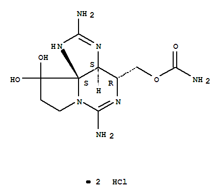 35554-08-6  1H,10H-Pyrrolo[1,2-c]purine-10,10-diol,2,6-diamino-4-[[(aminocarbonyl)oxy]methyl]-3a,4,8,9-tetrahydro-, hydrochloride(1:2), (3aS,4R,10aS)-