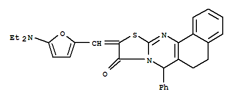 359911-42-5  6H-Benzo[h]thiazolo[2,3-b]quinazolin-9(10H)-one,10-[[5-(diethylamino)-2-furanyl]methylene]-5,7-dihydro-7-phenyl-