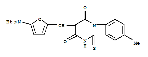 366459-51-0  4,6(1H,5H)-Pyrimidinedione,5-[[5-(diethylamino)-2-furanyl]methylene]dihydro-1-(4-methylphenyl)-2-thioxo-