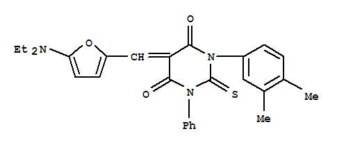 366822-71-1  4,6(1H,5H)-Pyrimidinedione,5-[[5-(diethylamino)-2-furanyl]methylene]-1-(3,4-dimethylphenyl)dihydro-3-phenyl-2-thioxo-