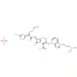 497862-09-6  1H-Imidazo[4,5-b]pyridinium,4-[[(6R,7R)-7-[[(2Z)-(5-amino-1,2,4-thiadiazol-3-yl)(ethoxyimino)acetyl]amino]-2-carboxy-8-oxo-5-thia-1-azabicyclo[4.2.0]oct-2-en-3-yl]methyl]-1-[3-(dimethylamino)propyl]-, sulfate (1:1)