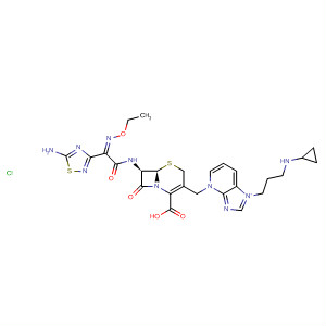 497862-11-0  1H-Imidazo[4,5-b]pyridinium,4-[[(6R,7R)-7-[[(2Z)-(5-amino-1,2,4-thiadiazol-3-yl)(ethoxyimino)acetyl]amino]-2-carboxy-8-oxo-5-thia-1-azabicyclo[4.2.0]oct-2-en-3-yl]methyl]-1-[3-(cyclopropylamino)propyl]-, chloride