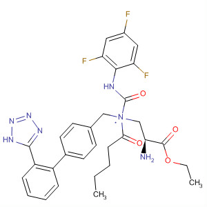 497934-04-0  L-Alanine,N-(1-oxopentyl)-N-[[2'-(1H-tetrazol-5-yl)[1,1'-biphenyl]-4-yl]methyl]-3-[[[(2,4,6-trifluorophenyl)amino]carbonyl]amino]-, ethyl ester