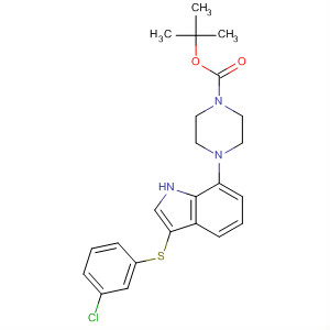 497963-90-3  1-Piperazinecarboxylic acid, 4-[3-[(3-chlorophenyl)thio]-1H-indol-7-yl]-,1,1-dimethylethyl ester