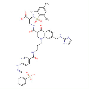 498575-49-8  L-Alanine,3-[[[1,4-dihydro-7-[(1H-imidazol-2-ylamino)methyl]-4-oxo-1-[3-[[[6-[(2E)-[(2-sulfophenyl)methylene]hydrazino]-3-pyridinyl]carbonyl]amino]propyl]-3-quinolinyl]carbonyl]amino]-N-[(2,4,6-trimethylphenyl)sulfonyl]-