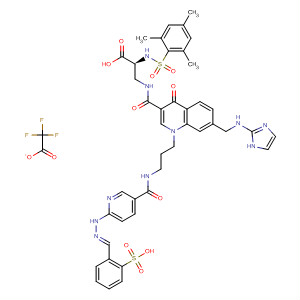 498575-84-1  L-Alanine,3-[[[1,4-dihydro-7-[(1H-imidazol-2-ylamino)methyl]-4-oxo-1-[3-[[[6-[(2E)-[(2-sulfophenyl)methylene]hydrazino]-3-pyridinyl]carbonyl]amino]propyl]-3-quinolinyl]carbonyl]amino]-N-[(2,4,6-trimethylphenyl)sulfonyl]-,mono(trifluoroacetate)