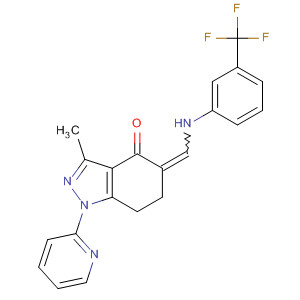 499197-99-8  4H-Indazol-4-one,1,5,6,7-tetrahydro-3-methyl-1-(2-pyridinyl)-5-[[[3-(trifluoromethyl)phenyl]amino]methylene]-