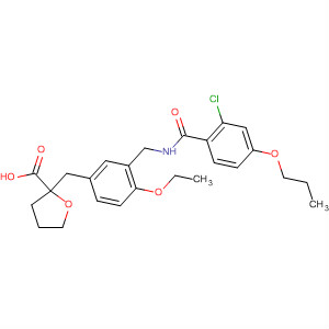 499788-20-4  2-Furancarboxylic acid,2-[[3-[[(2-chloro-4-propoxybenzoyl)amino]methyl]-4-ethoxyphenyl]methyl]tetrahydro-