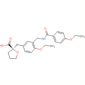 499789-21-8  2-Furancarboxylic acid,2-[[4-ethoxy-3-[[(4-ethoxybenzoyl)amino]methyl]phenyl]methyl]tetrahydro-, (2R)-