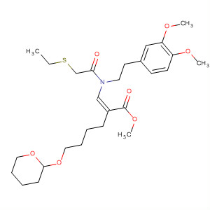 499993-11-2  Hexanoic acid,2-[[[2-(3,4-dimethoxyphenyl)ethyl][(ethylthio)acetyl]amino]methylene]-6-[(tetrahydro-2H-pyran-2-yl)oxy]-, methyl ester, (2Z)-
