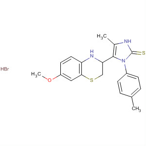 496051-58-2  2H-Imidazole-2-thione,1,3-dihydro-5-(7-methoxy-4H-1,4-benzothiazin-3-yl)-4-methyl-1-(4-methylphenyl)-, monohydrobromide