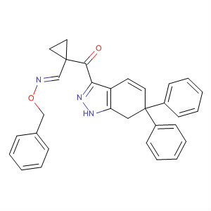 496880-29-6  Methanone, cyclopropyl(6,7-dihydro-6,6-diphenyl-1H-indazol-3-yl)-,O-(phenylmethyl)oxime, (1E)- 496880-29-6  Methanone, cyclopropyl(6,7-dihydro-6,6-diphenyl-1H-indazol-3-yl)-,O-(phenylmethyl)oxime, (1E)-