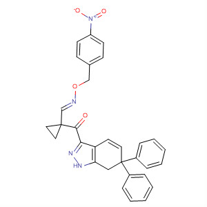496880-31-0  Methanone, cyclopropyl(6,7-dihydro-6,6-diphenyl-1H-indazol-3-yl)-,O-[(4-nitrophenyl)methyl]oxime, (1Z)-