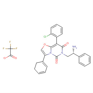496927-38-9  5H-Oxazolo[3,2-c]pyrimidine-5,7(6H)-dione,6-[(2R)-2-amino-2-phenylethyl]-8-(2-chlorophenyl)-2,3-dihydro-3-phenyl-, mono(trifluoroacetate)
