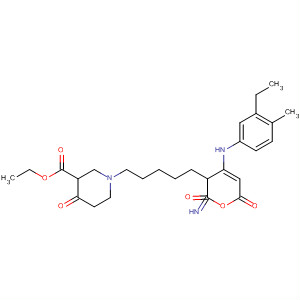 496943-22-7  3-Piperidinecarboxylic acid,1-[5-[4-[(3-ethyl-4-methylphenyl)amino]-3,6-dihydro-2,6-dioxo-1(2H)-pyrimidinyl]pentyl]-4-oxo-, ethyl ester