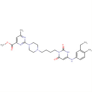 496943-36-3  4-Pyrimidinecarboxylic acid,2-[4-[4-[4-[(3-ethyl-4-methylphenyl)amino]-3,6-dihydro-2,6-dioxo-1(2H)-pyrimidinyl]butyl]-1-piperazinyl]-6-methyl-, methyl ester