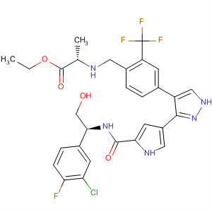496962-96-0  L-Alanine,N-[[4-[3-[5-[[[(1S)-1-(3-chloro-4-fluorophenyl)-2-hydroxyethyl]amino]carbonyl]-1H-pyrrol-3-yl]-1H-pyrazol-4-yl]-2-(trifluoromethyl)phenyl]methyl]-,ethyl ester