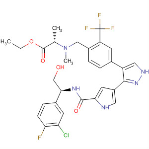 496962-97-1  L-Alanine,N-[[4-[3-[5-[[[(1S)-1-(3-chloro-4-fluorophenyl)-2-hydroxyethyl]amino]carbonyl]-1H-pyrrol-3-yl]-1H-pyrazol-4-yl]-2-(trifluoromethyl)phenyl]methyl]-N-methyl-, ethyl ester