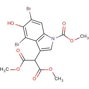 497258-37-4  Propanedioic acid,[4,6-dibromo-5-hydroxy-1-(methoxycarbonyl)-1H-indol-3-yl]-, dimethylester