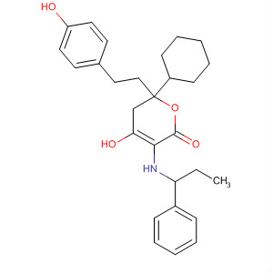 491826-68-7  2H-Pyran-2-یک,6-سیکلوهگزیل-5,6-دی هیدرو-4-هیدروکسی-6-[2-(4-هیدروکسی فنیل)اتیل]-3-(فنیل پروپیل آمینو)-