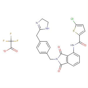 491834-78-7  2-Thiophenecarboxamide,5-chloro-N-[2-[[4-[(4,5-dihydro-1H-imidazol-2-yl)methyl]phenyl]methyl]-2,3-dihydro-1,3-dioxo-1H-isoindol-4-yl]-, mono(trifluoroacetate)